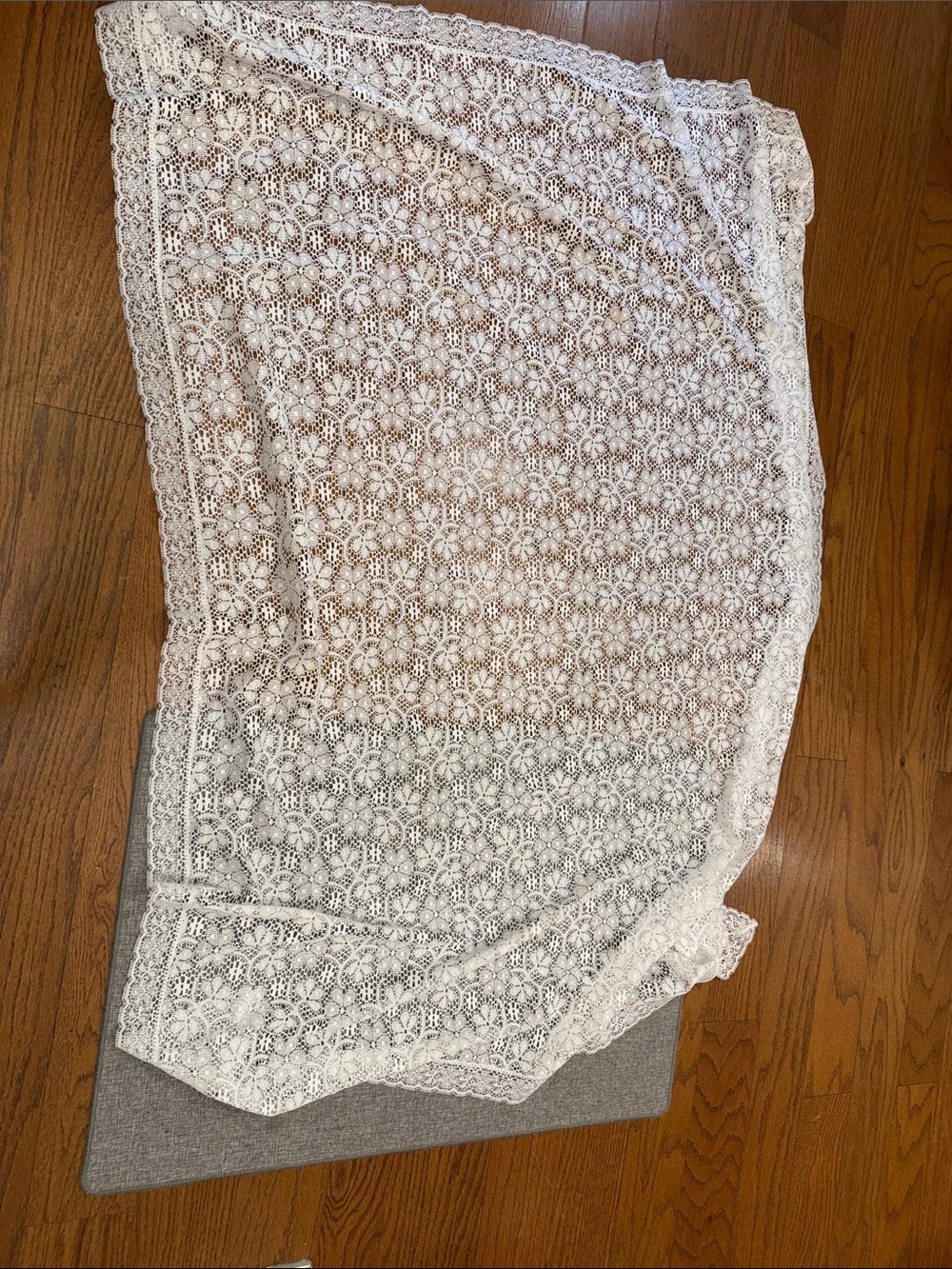 White Floral Crochet Lace tablecloth. 50”X66”. Never used beautiful.